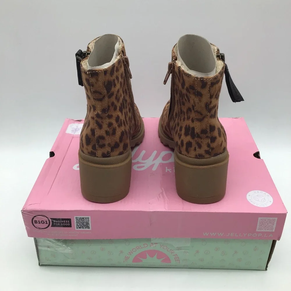 Jellypop Kids Taylar Leopard Print Suede Ankle Boots Brown Size 3M NEW